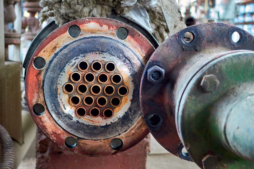 Boiler tube bundle opened for maintenance.