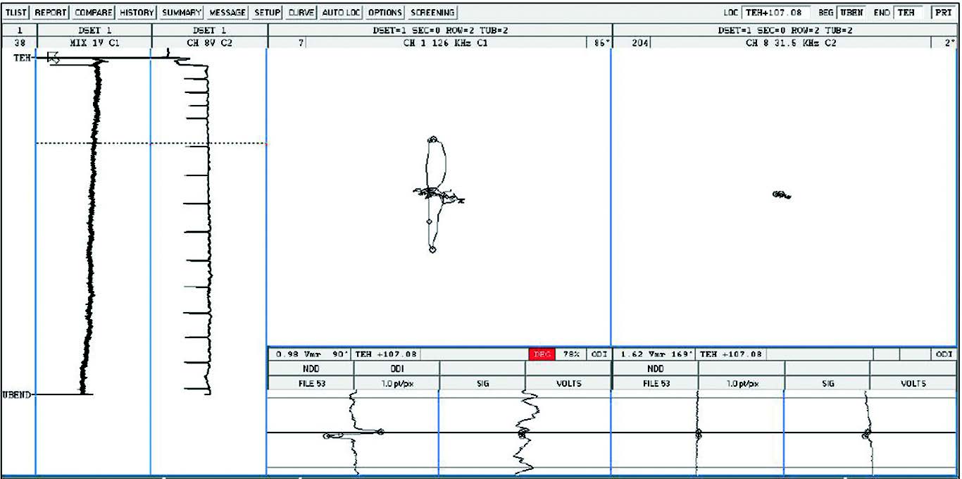 Small volume stress corrosion cracking (SCC) indication.