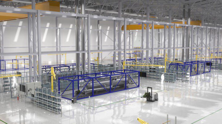 Visualisation of modules at Rolls-Royce SMR’s factory.