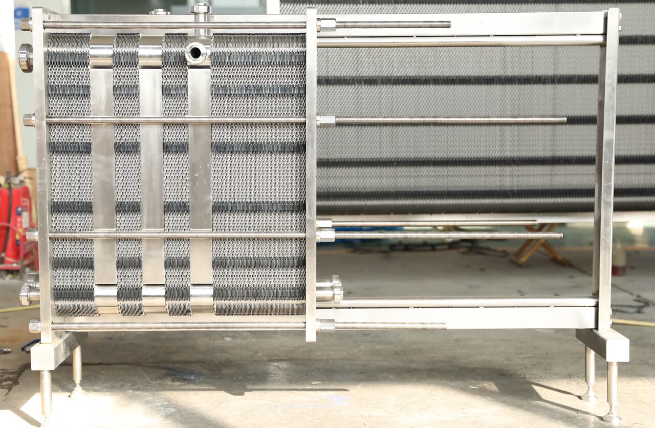 A multi-stage plate heat exchanger at HFM factory. Photo courtesy of HFM.