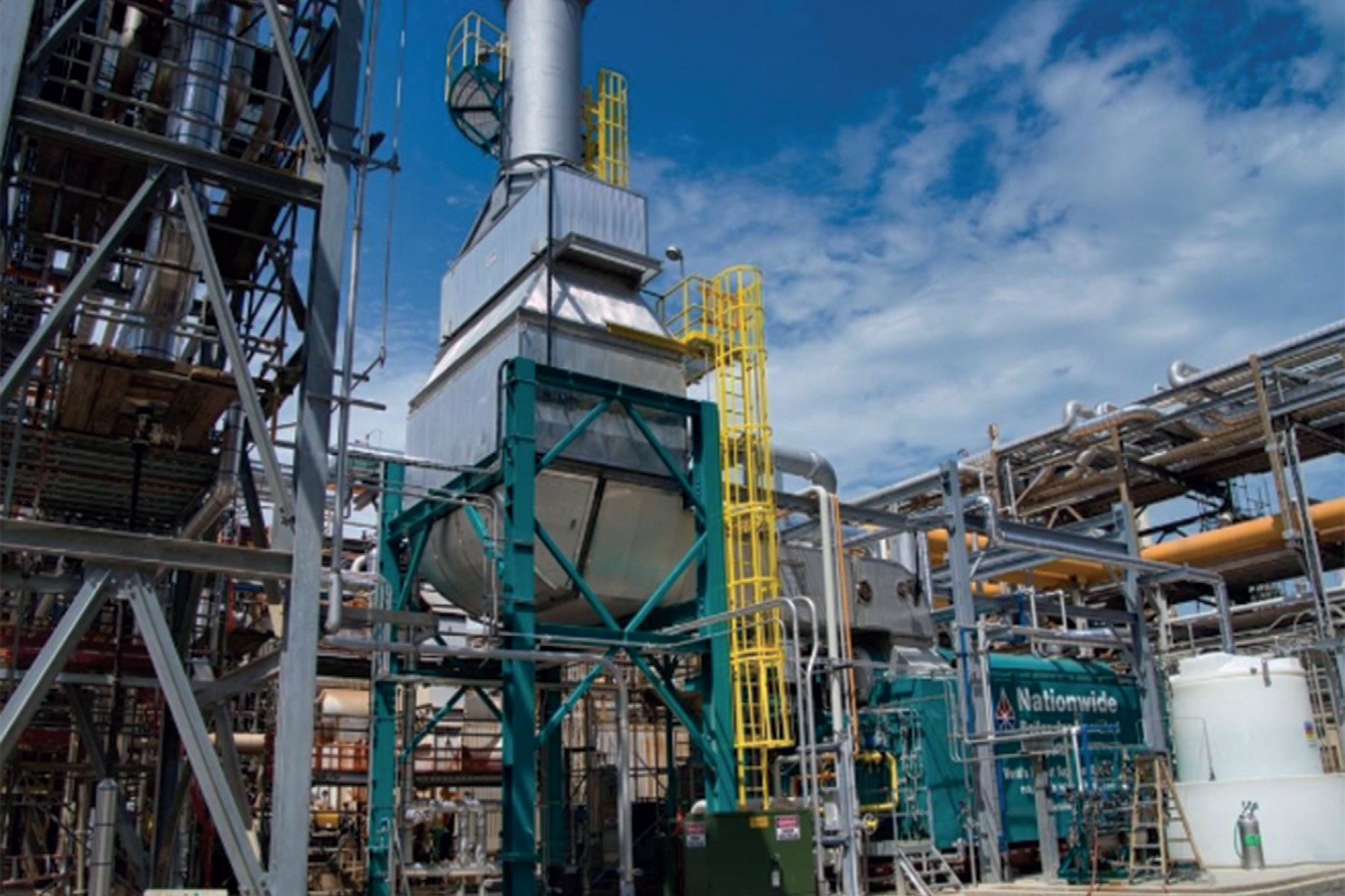 Urea-based CataStak SCR installation. 110,000 lb/hr trailer-mounted rental boiler with urea-based CataStak SCR system.