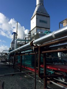 CataStak rental. Trailer-mounted rental boilers installed with CataStak SCR systems for single digit NOx emissions compliance at a refinery in California.