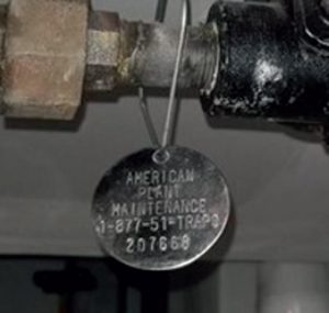 Example of stainless steel tag used to identify each heat exchanger.