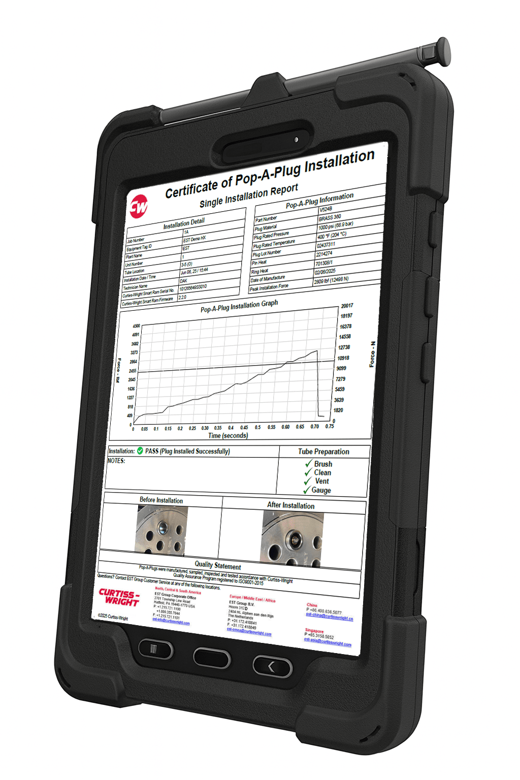 Curtiss-Wright’s Smart Ram Plus tablet installation report screen.
