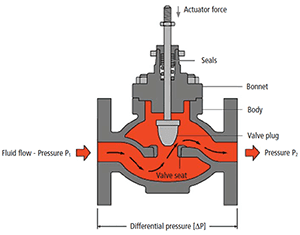 Flow Path in a T pattern globe valve