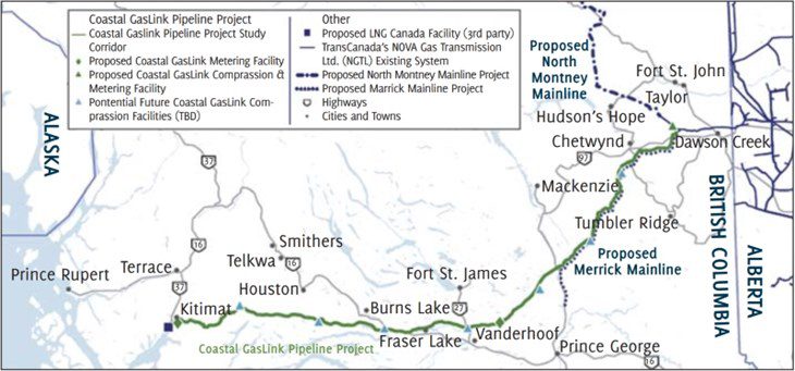 The pipeline from the Montney Basin to the terminal in Kitimat