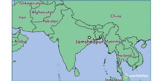 Map showing the location of Jamshedpur in India.
