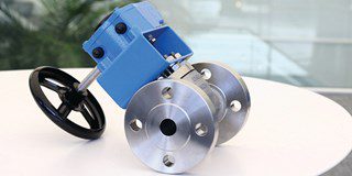 Valve with 3D-printed body. The grey part of the Neles series ball valve has been manufactured via 3D-printing.