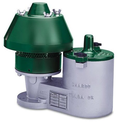 Figure 4: Tank pressure/vacuum vents open to relieve pressure to the atmosphere, or to pull in air to break the tank vacuum (Emerson’s Enardo™ Series ES-950 Pressure/Vacuum Relief Valve shown). These devices should only activate rarely, but they must operate reliably when called into service, with zero leakage at all other times.
