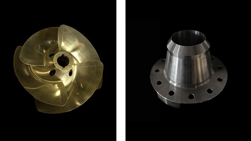 Unique piping components and pump parts like these can be quickly produced, even in exotic alloys.