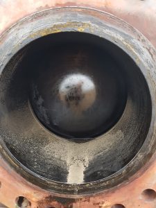 Figure 1: Example of fouling in a ball valve used in residue upgrading operations.