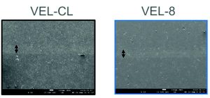 Figure 6: Evolution of OCP and wear track comparison of VEL-CL and VEL-8 under combined wear–corrosion conditions in sulfuric acid.