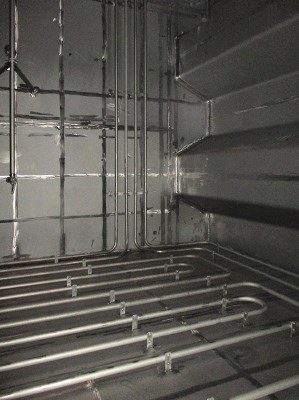 Interior of a stainless steel tank