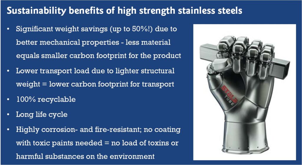 Sustainability benefits of high strength stainless steels