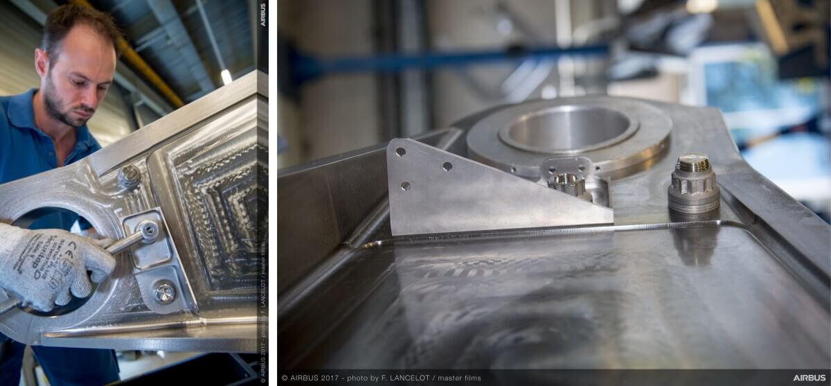 aerospace-04a 3D printed bracket installed on the pylon of the Airbus A350 XWB. Photo: Frédéric Lancelot – Master Films.