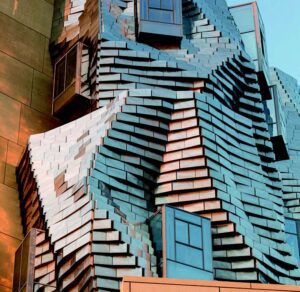 11,000 316 stainless steel bricks clad the impressive tower structure.