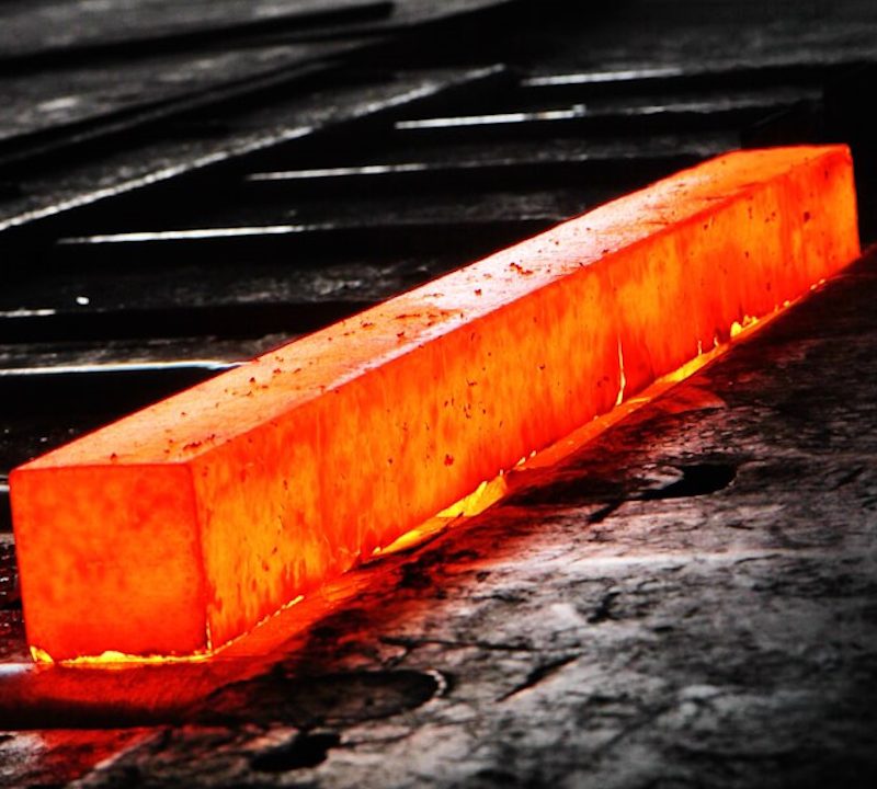 A red-hot square bar. A red-hot square bar.