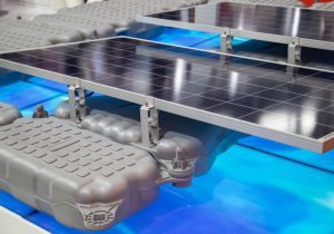 Floating solar cell panels for installation in solar farm. Photo Dreamstime.