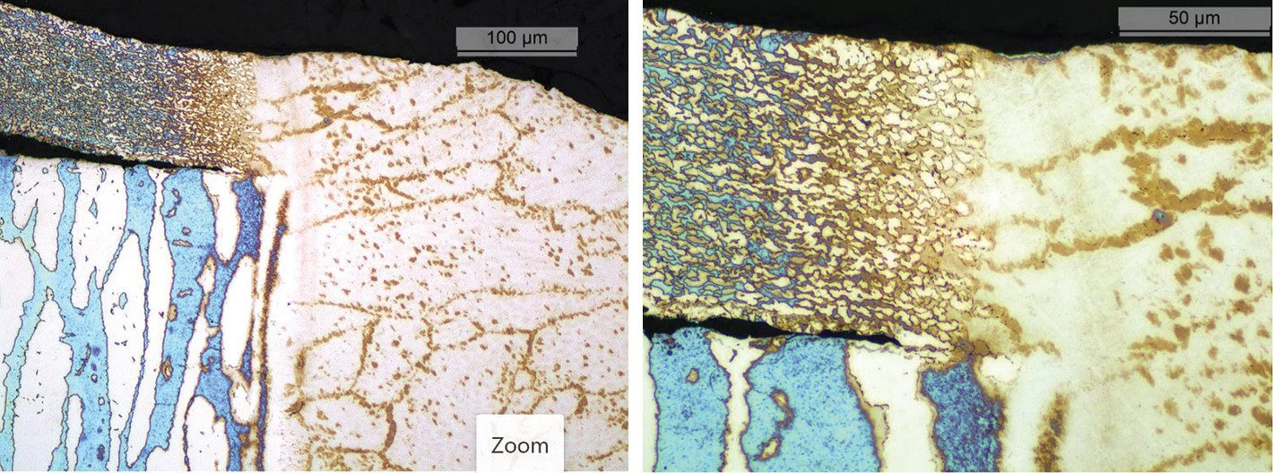 Figures 6 & 7. The weld showed very little attack, and proof of proper fusion is illustrated.