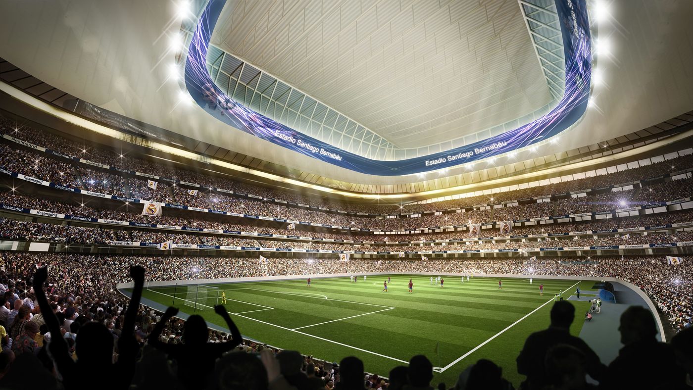 Das verfahrbare Innendach des Estadio Santiago Bernabéu