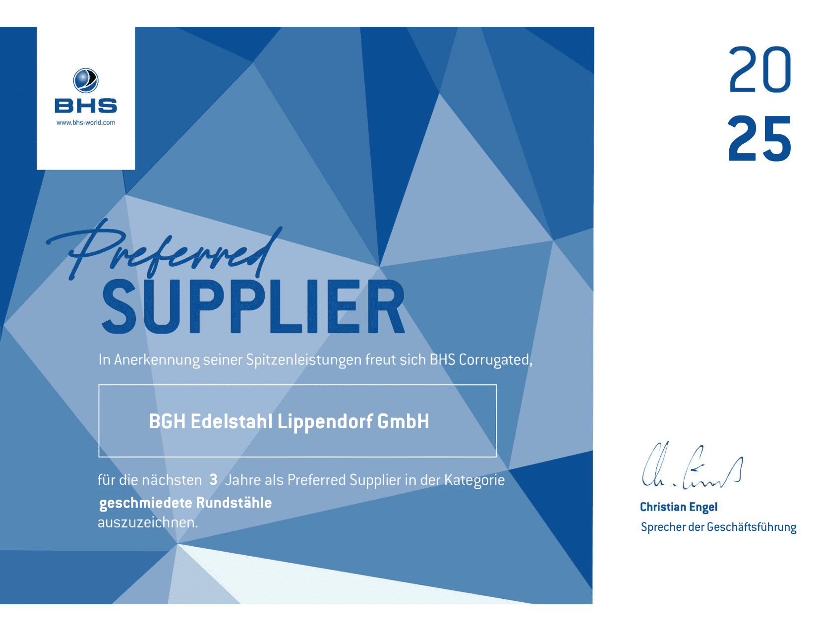 EA_NL_251016_BGH_Preferred supplier BGH Edelstahl_Zertifikat_1920x1920